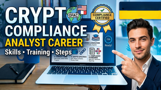 Professional guide showing the skills, training pathways, and career steps required to become a crypto compliance analyst.