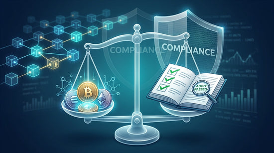 Crypto compliance audit showing digital assets, blockchain networks, regulatory controls and an audit checklist.