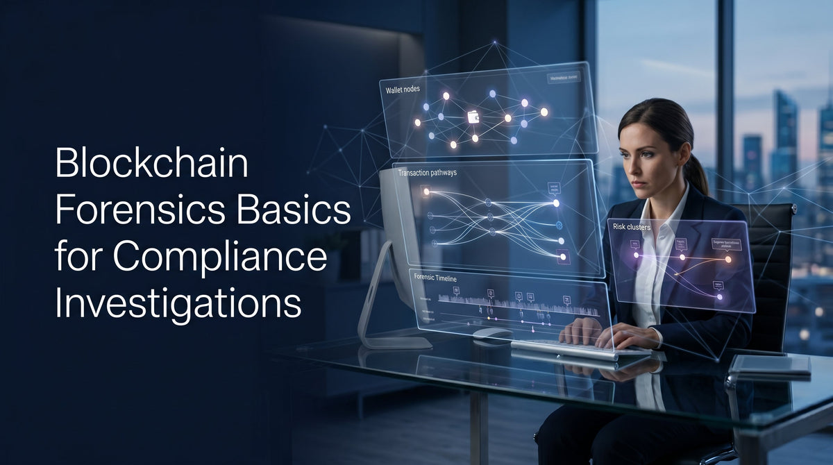 Compliance investigator using blockchain forensics tools to trace cryptocurrency transactions and analyze wallet activity.