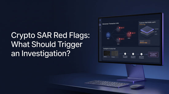 Crypto SAR red flags dashboard showing suspicious wallet activity and transaction indicators that may trigger an investigation