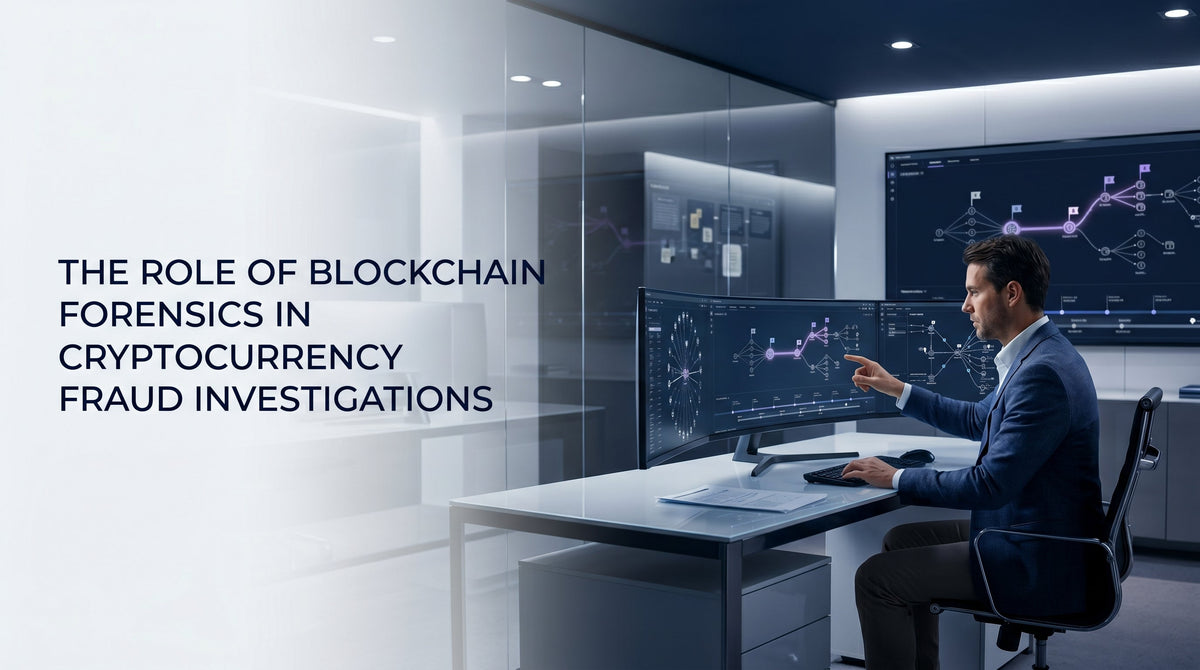 Blockchain forensics investigator analyzing cryptocurrency transactions and wallet activity to identify fraud and financial crime patterns.