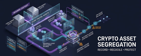 Crypto client assets connected to entitlement records and reconciliation controls.