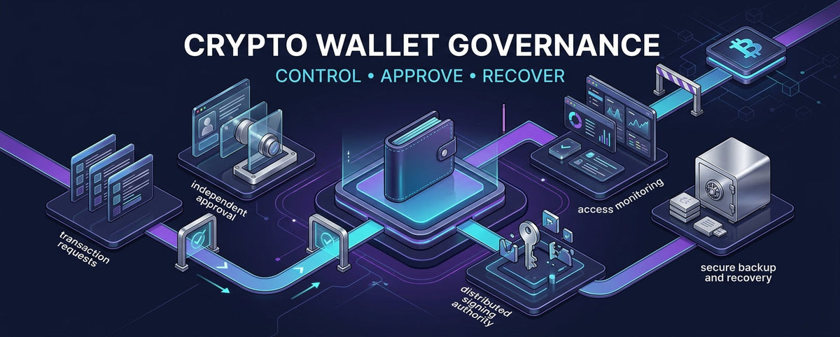 Crypto wallet protected by access, approval, signing and recovery controls.