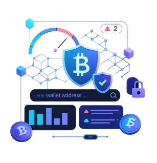 Blockchain risk monitoring dashboard showing wallet screening, transaction analysis and crypto compliance controls.
